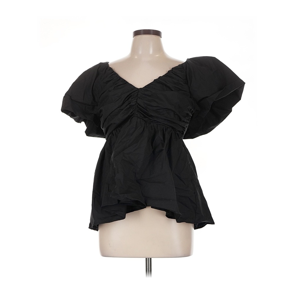 Hyacinth House English Factory Black Puff Sleeve Ruched Peplum Top XS JJ1908T